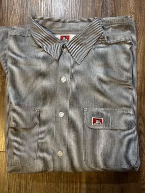 Ben Davis Black & White Narrow-Stripe Button-Up Work Shirt